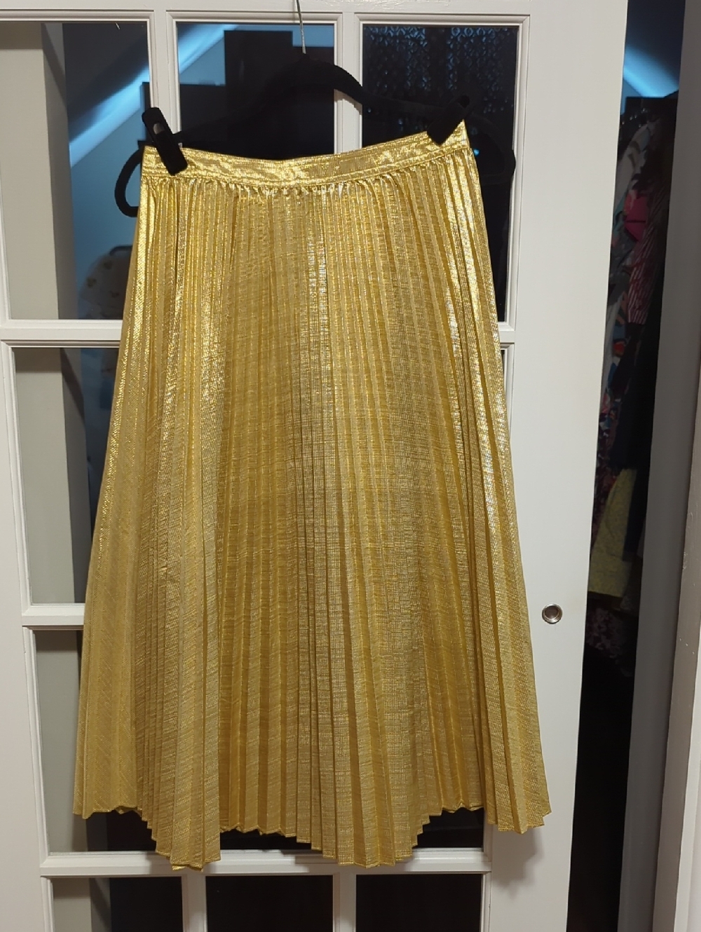 J. Crew Metallic Gold Pleated Midi Skirt